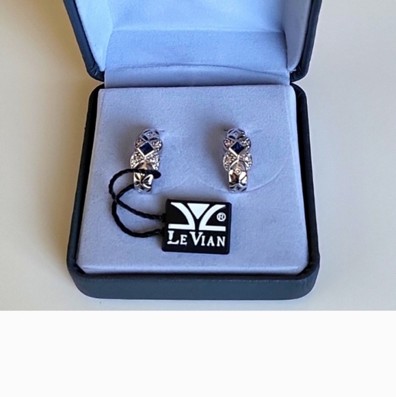 LeVian Diamond & Sapphire 14K Earrings  New with Certificate of Authenticity - Picture 2 of 10